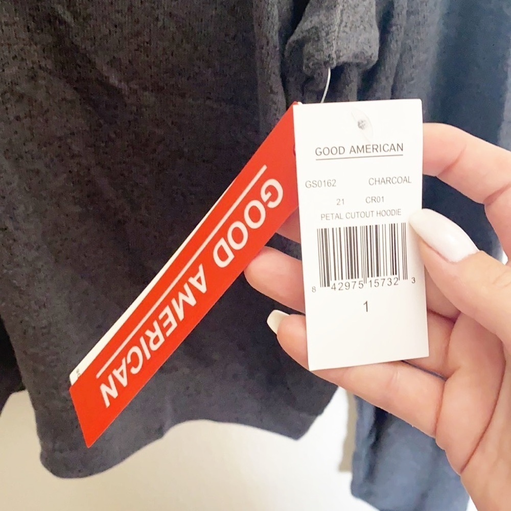 Good American Gray Hooded Hoodie Lightweight Cut-Out Long Sleeve Sweater - Picture 6 of 14